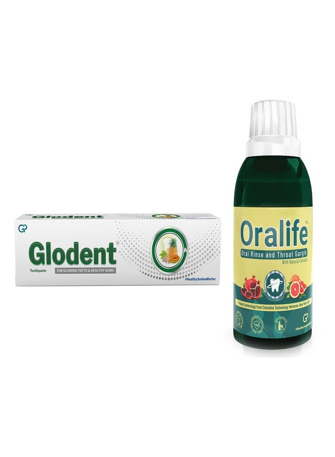 Glodent Teeth Whitening (70g x 1) 3 shades brighter in 3 weeks toothpaste and Oralife Natural (250ml x 1) Mouthwash for complete natural oral care (combo pack) - Image 1